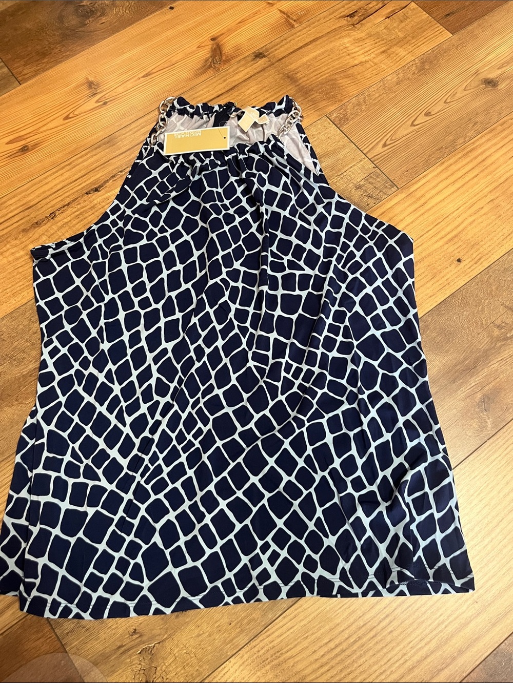 Michael Kors Navy & White Geometric Halter Camisole NWT Size L